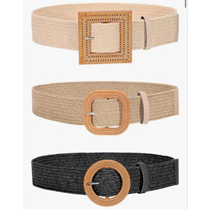 NEW Lot of 3 Straw Woven Elastic Stretch Belts Up to 30”